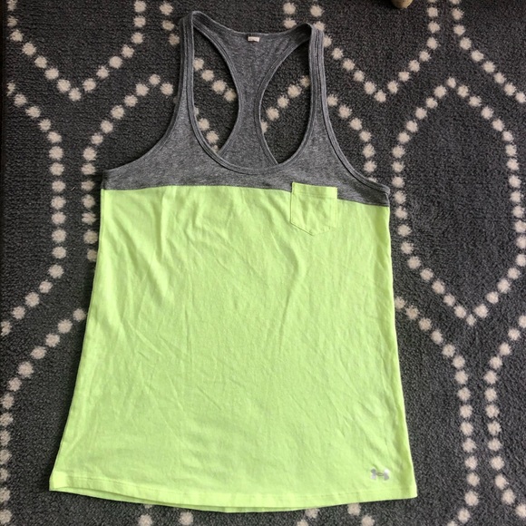 Under Armour Tops - ❤️(Under Armour) Neon Yellow and Gray Cotton Pocket Tank - SMALL
